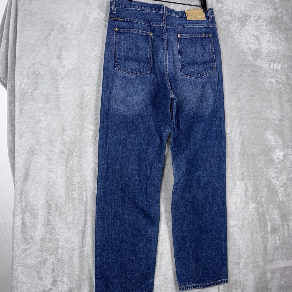 Nautica Jeans Co Mens 36x34 Blue Dark Wash Cotton Relaxed Baggy Denim - Picture 15 of 16